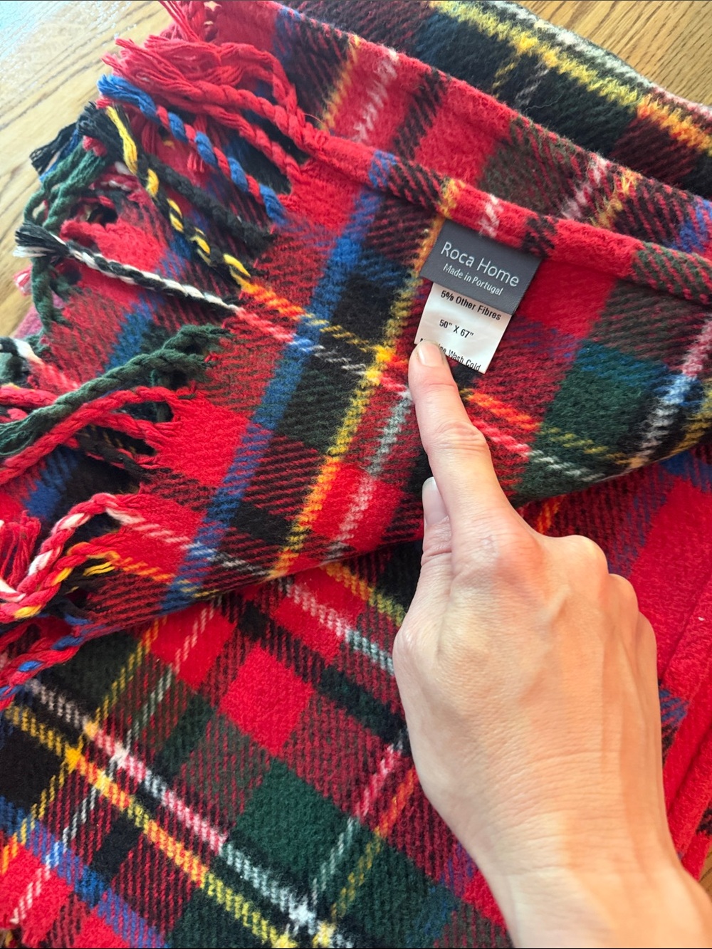 Roca Home Red Tartan Plaid Throw Blanket Made in Portugal